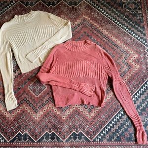 Pink ribbed crop sweater